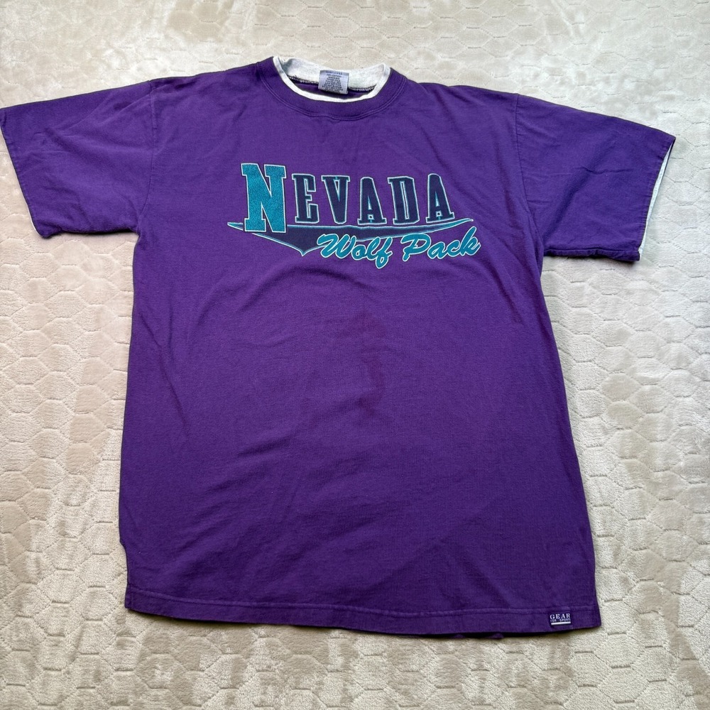 VTG Nevada Wolf Pack UNR Shirt Sz Lg Purple Gear for Sports RARE COLOR USA Made